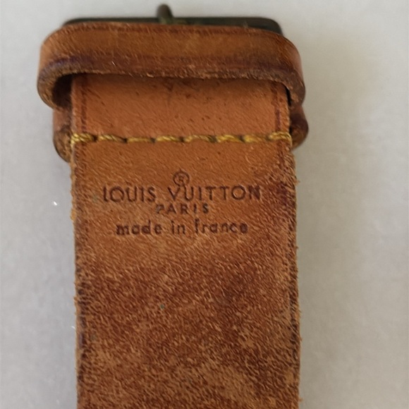 LOUIS VUITTON Tan Vachetta leather luggage strap with brass hardware + Brand - Picture 2 of 3